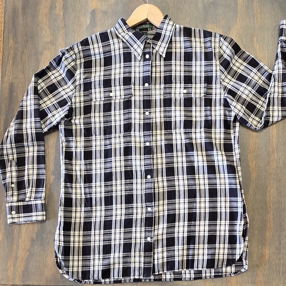 Ralph Lauren Black and White Womens Large Button Down Top